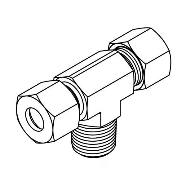 Hydraulic Fitting-Metric CompressionS38(52X2.0)-24NPT MALE STUD BRANCH TEE, Tompkins, Mfr#: MC6091-S38-S38-24